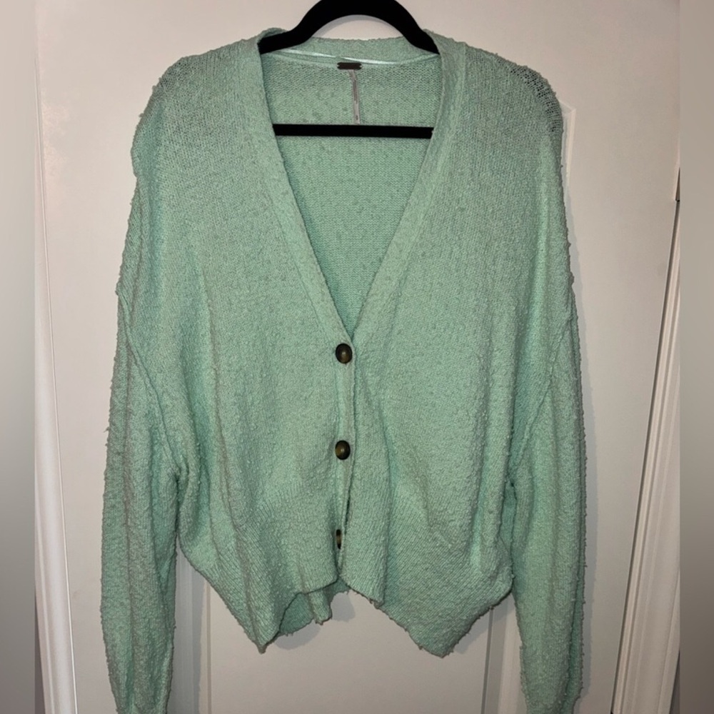 Free People Found My Friend Cardigan Ocean Lilly Cotton Blend women’s Medium - Picture 6 of 8